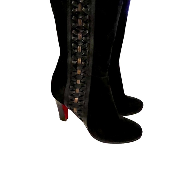 Christian Louboutin Over Thé Knee Boots sz38 Soft Suede Braided Leather Bow - Picture 11 of 12